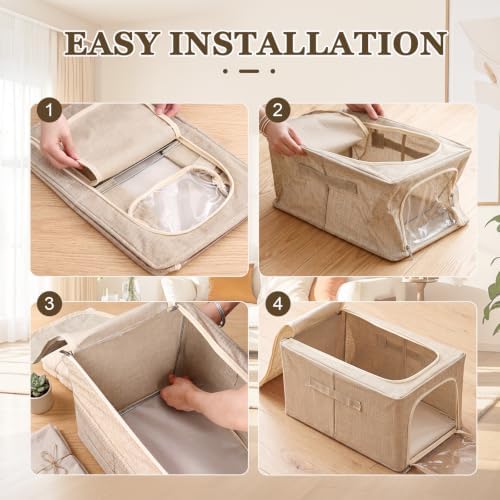 Lewtemi 30L 4 Pack Clothing Storage Bags with Cedar Sachets, Large Sweater Organizer, Breathable Fabric Containers for Clothes, Bedding & Blankets, Closet & Under Bed Storage (Beige,Classic) - Image 4
