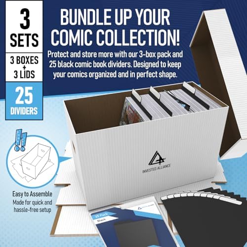 Invested Alliance Bundle Set Premium Short Comic Book Storage Box Organizer with Lid | Thick Cardboard Comic Storage Box For Collectibles Fits 150-175 Current/Silver Age, Heavy Duty & Stackable. - Image 2