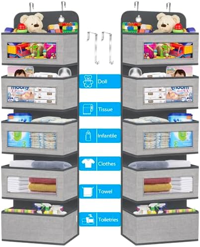 homyfort 2 Pack Over the Door Hanging Organizer with 5 Large Pocket and Clear Window, Sturdy Over the Door Storage Organizer for Closet, Pantry, Bathroom,Bedroom, Nursery, Dorm (Grey) - Image 2