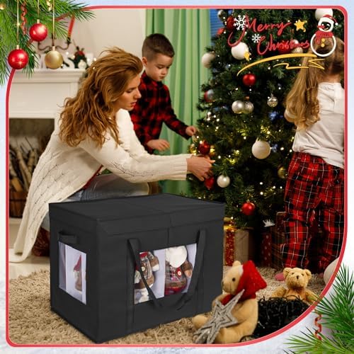 Christmas Figurine Storage Box, 24”x18”x15” Ornament Storage Box, 2025 UpgradeNutcracker Storage Box, Figurine Storage with Dividers, Adjustable Extent Area for Figurines and Pocket, Black - Image 6