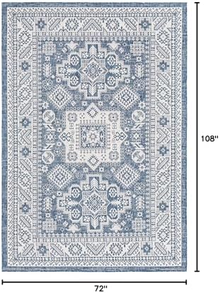 Rugs.com - Outdoor Aztec Rug – 6' 1 x 9' Blue Indoor/Outdoor Rug – Washable, Weather Resistant for Patios, Decks, and Porches - Image 2
