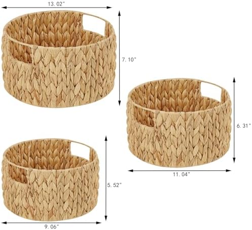 Vagusicc Wicker Storage Basket, Hand-Woven Water Hyacinth Large Round Woven Basket With Handles, Wicker Baskets for Organizing/Storage, 3-Pack - Image 2