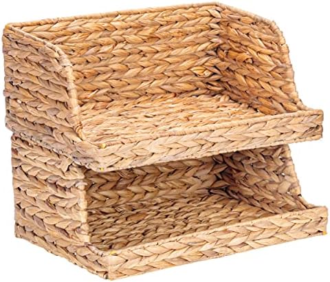 VATIMA Water Hyacinth Storage Baskets with Large Open-Front for Kitchen, Decorative for Living Room, 13.4” x 9.5” x 5.5”, 2 Pack by VATIMA