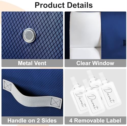 Comforter Storage Bag -Large Capacity Blanket Storage Bags 3-Layer Ultra Space Saving Self Compression Organizer, Washable Compression Bags for Storage Comforter Blanket, 4-Pack, Navy Blue - Image 6