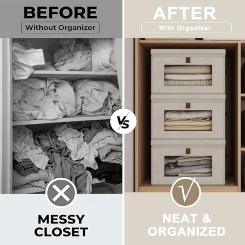 35L Large Closet Organizers and Storage Bins 4-Pack, Collapsible Fabric Storage Boxes with Lids and Handles, Front Opening Wardrobe Container with Clear Window for Clothes, Blankets, Living Room, Dorm - Image 4