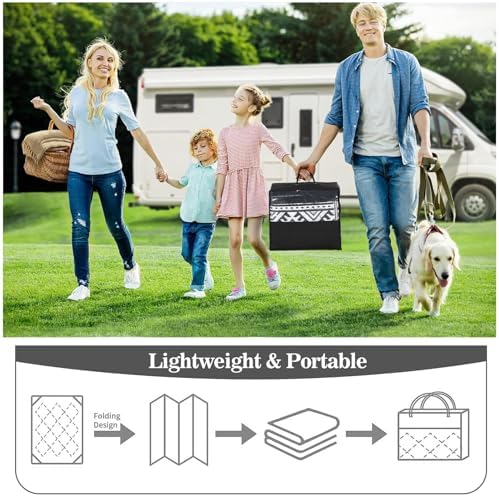 GlowSol Outdoor Rug 9x12 for Patio,Waterproof Outdoor Plastic Straw Rugs with Carry Bag,Reversible Camping Carpet RV Mat Outside for Patio, Camp, Picnic, Balcony, Deck, Backyard, Black & White - Image 2