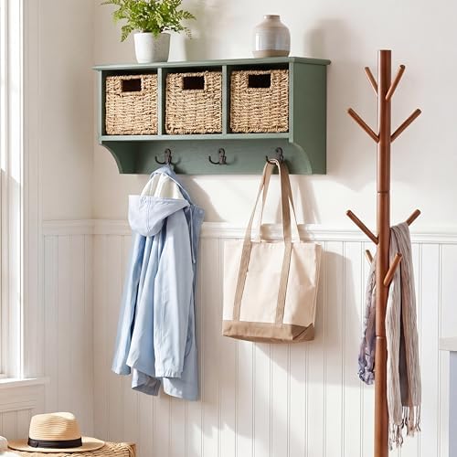 SAFAVIEH Home Collection - Finley Dusty Green Wall Mounted 3-Basket Storage Rack with Hooks & Seagrass Baskets (HAC5700G) - Image 2