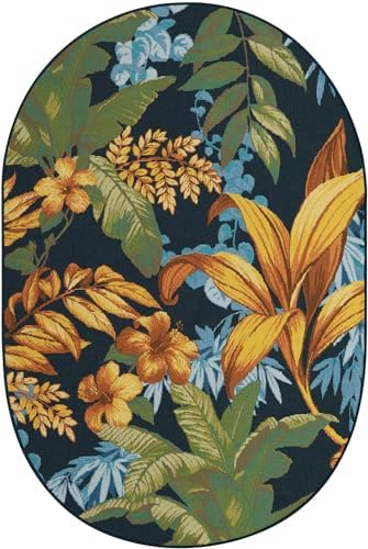 Unique Loom Outdoor Botanical Collection Area Rug - Calypso (4' 1" x 6' 1" Oval Multi/Light Blue) - Image 3