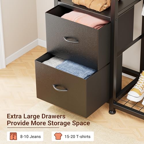 Lulive Clothes Rack with 2 Rods, Shelves, Drawers & Hooks, Garment Rack - Image 3