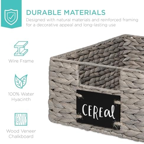 Best Choice Products Set of 4 9x12in Water Hyacinth Pantry Baskets, Woven Organizers w/Chalkboard Label, Chalk Marker - Gray - Image 5