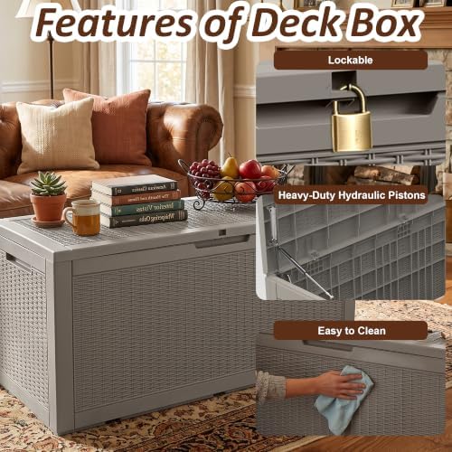 Vixzen 160 Gallon Deck Box, Lockable Waterproof Resin Storage Box,Beige - Image 4