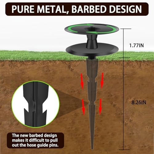 12PCS Metal Garden Hose Guide Spike, Hose Guides for Garden Heavy Duty, Cast Iron Garden Hose Guides for Outside, Rustproof Coated Hose Guide Stakes for Lawn & Yard, Plant & Flower Bed Protection - Image 2