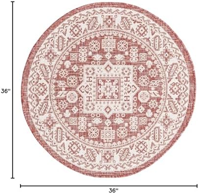 Rugs.com - Outdoor Aztec Rug – 3 Ft Round Rust Red Easy-Clean Indoor/Outdoor Rug – Weather Resistant for Patios, Decks, and Porches - Image 2