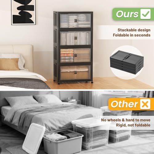 SAILUN 260Qt Stackable Storage Bins,Storage Cabinet with a Lid,4 Pack Black - Image 6