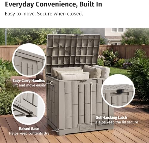 EAST OAK Outdoor Storage Box, 31 Gallon Deck Box, Waterproof Resin Storage Bin for Patio Cushions, Gardening Tools, Accessories, Lockable, UV Resistant, Brown - Image 6