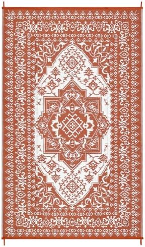 Outdoor Patio Rug 10x20 Outdoor Rug Medallion Plastic Straw Rugs for Patio Reversible Mat Waterproof Camping Rugs for RV Beach Deck Picnic Backyard Porch Easy Clean Floor Cover, Orange - Image 7