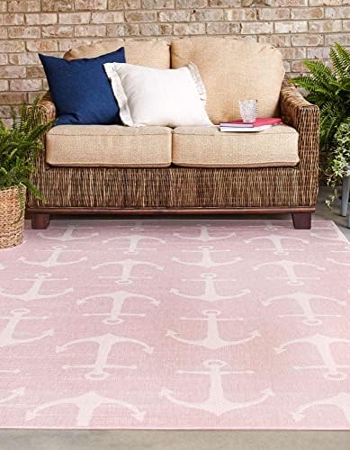 Unique Loom Outdoor Coastal Collection Area Rug - Ahoy (10' x 13' 1" Rectangle, Pink/ Ivory) - Image 4