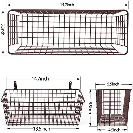 3 Set [Extra Large] Hanging Wall Basket for Storage, Wall Mount Sturdy Steel Wire Baskets, Metal Hang Cabinet Bin Wall Shelves, Rustic Farmhouse Decor, Kitchen Bathroom Organizer, Brown - Image 2