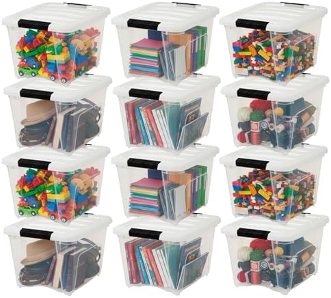 IRIS USA 19 Qt Storage Bins w/Lids, 12 Pack, BPA-Free, Clear/White by IRISUSA
