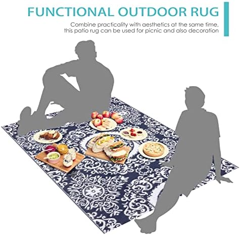 NUU GARDEN Outdoor Rug, Plastic Straw Foldable Area Rug Indoor Outdoor Carpet for Patio Decor Balcony Camping Picnic RV, 5.3ft ' x 7.3'ft, Blue and White - Image 5