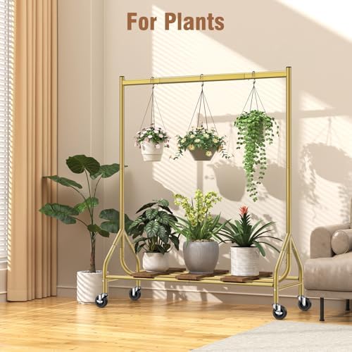 EAGMAK Heavy Duty Clothes Rack Load 420 LBS, Rolling Garment Rack with Lockable Wheels, Standing Metal Clothing Rack, Portable Wardrobe Sturdy Coat Rack for Hanging Clothes (Gold, 47.2″×18.9″×63″) - Image 7