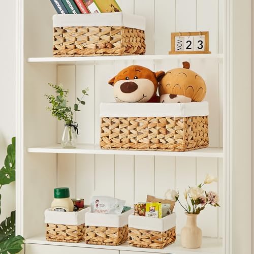 Vagusicc Wicker Storage Basket, 6 Pack Baskets for Organizing, Water Hyacinth Storage Basket, Rectangular Wicker Baskets for Storage Shelves, Cube Storage Bins For Closet/Clothes/Dresser - Image 4