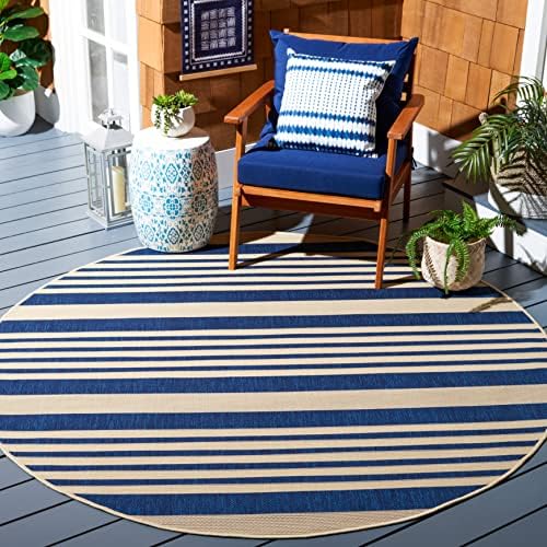 SAFAVIEH Courtyard Outdoor Round Rug 7'10", Navy & Beige CY6062-268 by Unknown