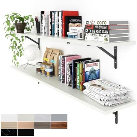 Kaboon 55 inch Long 10 inch Deep Floating Shelves for Wall Set of 2, Large Open Shelves Wall Mounted, Space Saving Home and Commercial Use, Sea Salt/Greyish White by Kaboon