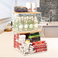 Mefirt White Fruit Bowl, 2-Tier Fruit Basket for Kitchen Counter, Stackable Wall Mounted Veggie Storage, Snack Organizer, Potato and Onion Storage Basket, Hanging Pantry Organizer with Wood Lid, 2 Set by Mefirt