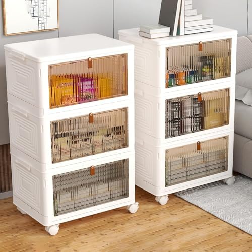 YFXCVSL 3 Tier Plastic Storage Bins with Lids 35QT, Stackable Storage Containers with Wheels, Folding Storage Boxes, Extra Large Collapsible Storage Bins, White - Image 6