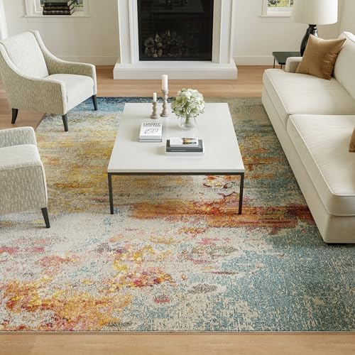 Nourison Home Celestial Modern Abstract Sealife 12' x 15' Area Rug, Easy Clean, Non Shedding, Bed Room, Living Room, Dining Room, Kitchen (12x15) - Image 2