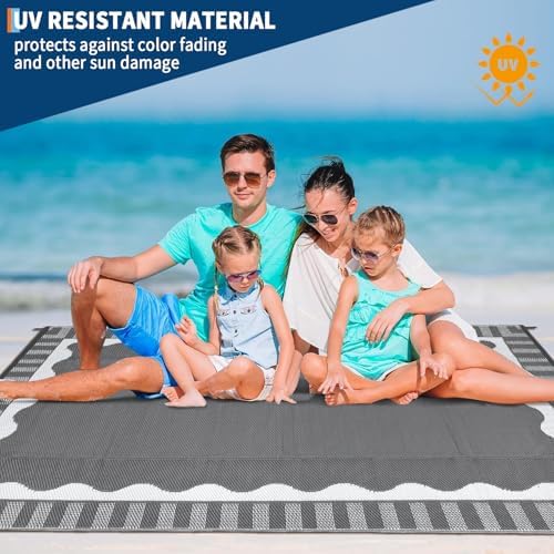 Garvee Large Scalloped Outdoor Rug 9x18 Patio Rugs Outdoor Waterproof,Grey - Image 5
