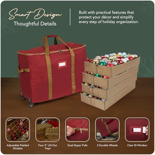 Covermates Rolling Adjustable Ornament Storage Bag, 25.5"W x 13"D x 18.5"H - Image 4
