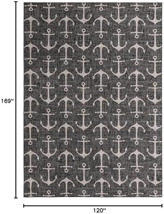 Unique Loom Outdoor Coastal Collection Area Rug - Ahoy (10'x 14' 1" Rectangle, Charcoal/ Ivory) - Image 2