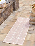 Unique Loom Outdoor Coastal Collection Area Rug - Ahoy (2' x 6' 1" Runner, Pink/ Ivory) by UniqueLoom