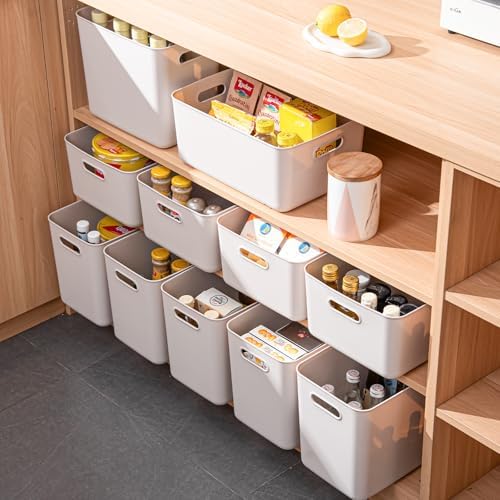 Plastic Storage Bins with lids,Storage Baskets,Container with handle,Storage Organizer Bins for Shelves,Office,Bedrooms,Closets, Cabinets(Gray,3L) - Image 6