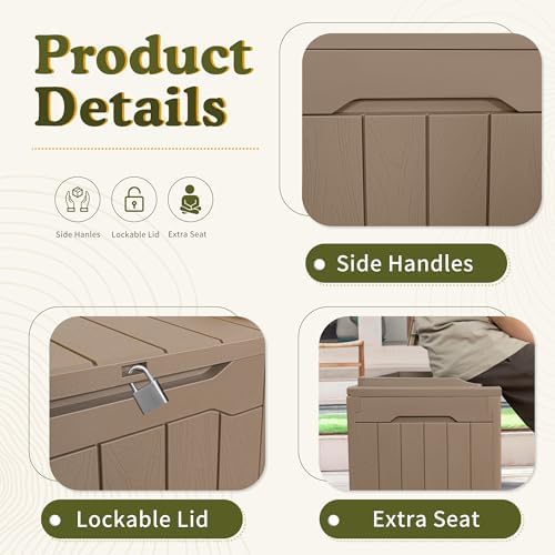 Devoko 31 Gallon Waterproof Outdoor Storage Box Resin Deck Box Lockable and UV Resistant for Patio Furniture,Garden Tools (Light Brown) - Image 5
