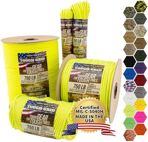 TOUGH-GRID 750 Paracord, 100% Nylon, Made in USA, Type IV Mil-Spec Cord by TOUGH-GRID