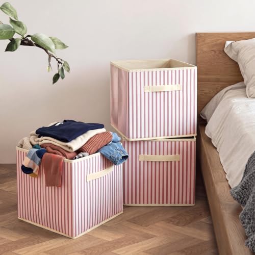 Amyhill 6 Pack Pink Striped Basics Collapsible Fabric Storage Bins - Image 6