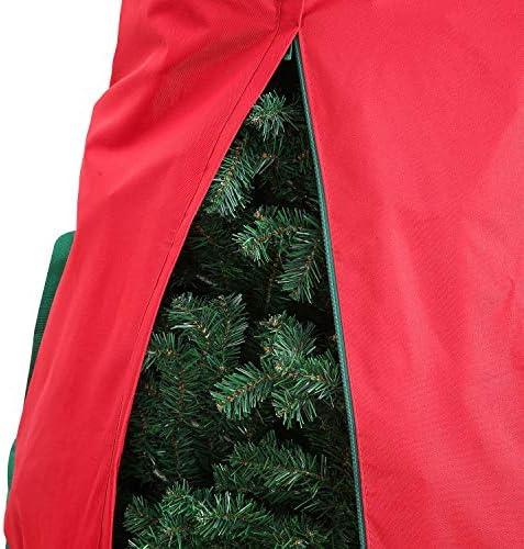 Sattiyrch Upright Christmas Tree Storage Bag,Fits Up to 9 ft Tall Artificial Tree,Heavy Duty 600D Canvas Red Christmas Tree Storage Container with Sleek Zipper and Durable Handles (9 FT) - Image 2