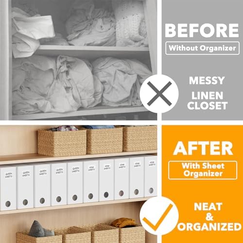 SpaceAid 10 Pack Bed Sheet Organizers and Storage, Foldable Sheet Organizer for Linen Closet, Sheets Set Folder Keeper with Window XL (Queen & King Size) Organizing Bedding Container, White - Image 2