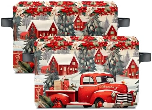 Christmas Baskets Storage Bins with Handles, Christmas Red Truck Foldable Fabric Baskets Canvas Cloth Organizer Storage Boxes 2 2piece - Image 2