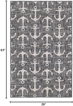 Unique Loom Outdoor Coastal Collection Area Rug - Ahoy (3' 3" x 5' 3" Rectangle, Charcoal/Ivory) - Image 2