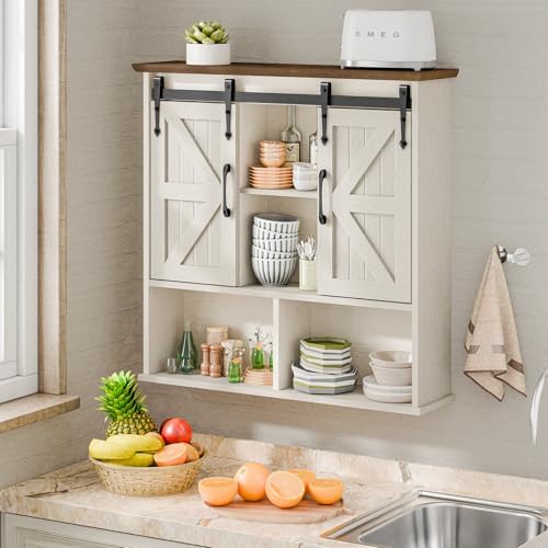 Vabches Bathroom Wall Cabinet, Farmhouse Medicine Cabinet, Rustic White - Image 3