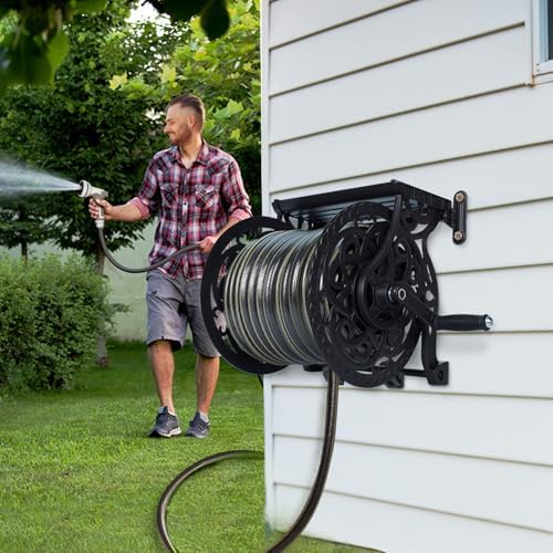 Metal Wall Mount Garden Hose Reel for Outside, Holds 125 ft x 5/8'' Hose Storage, Decorative Heavy Duty Water Hose Holder Aluminum Frame, No-Leak Aluminum Water System, Easy Assmbly, Dark Bronze - Image 5