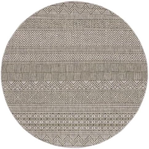 SAFAVIEH Washable Rug Outdoor Courtyard Collection - 6'7" Round, Grey & Olive Green, Non-Shedding & Easy Cleaning, Ideal for Patio, Backyard, Mudroom (CY8196-37912) - Image 2