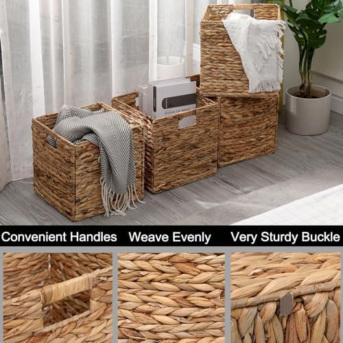12x12in Storage Baskets 4 Pcs Water Hyacinth Basket,Foldable Storage Cubes - Image 3