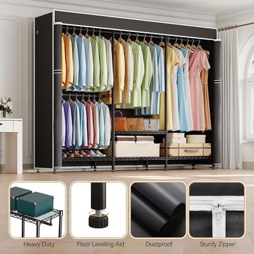 Higeego H8 Heavy Duty Clothes Rack with Cover, Black Portable Closet - Image 5