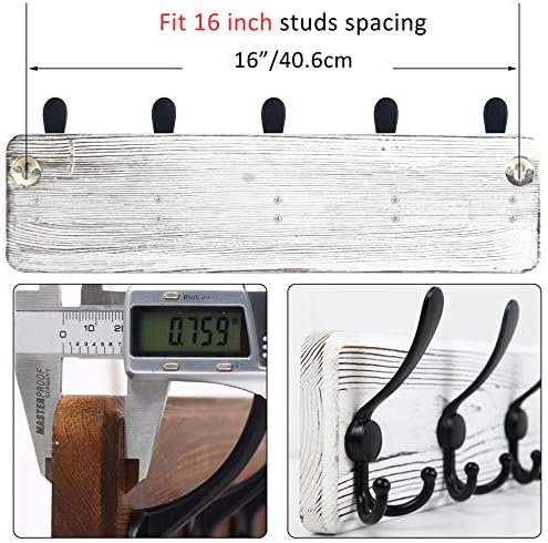 WEBI Coat Rack Wall Mount,Wood Coat Hooks Wall Mounted Coat Hanger,16" Hole to Hole,Wall Hook Rack Rail,5 Triple Hooks for Hanging Coats,Clothes,Jacket,Hats,Entryway,Black/White,2 Packs - Image 3