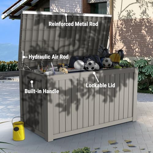 Mars Villa Deck Box, Outdoor Storage Box Waterproof, 180 Gallon, Grey - Image 4